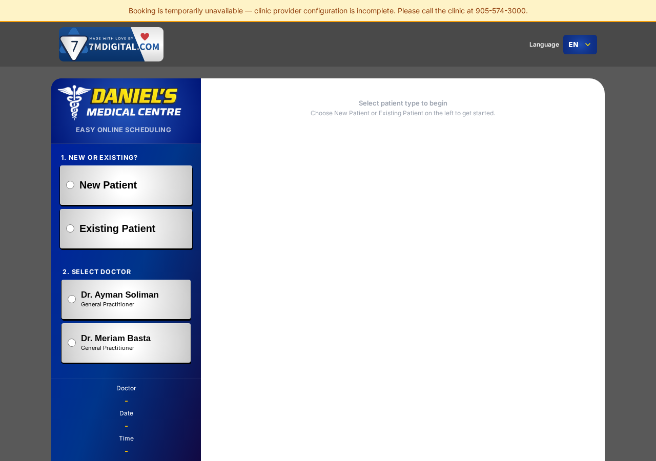 Emailed /book1?clinic=danielmedical — booking UI, not cancel