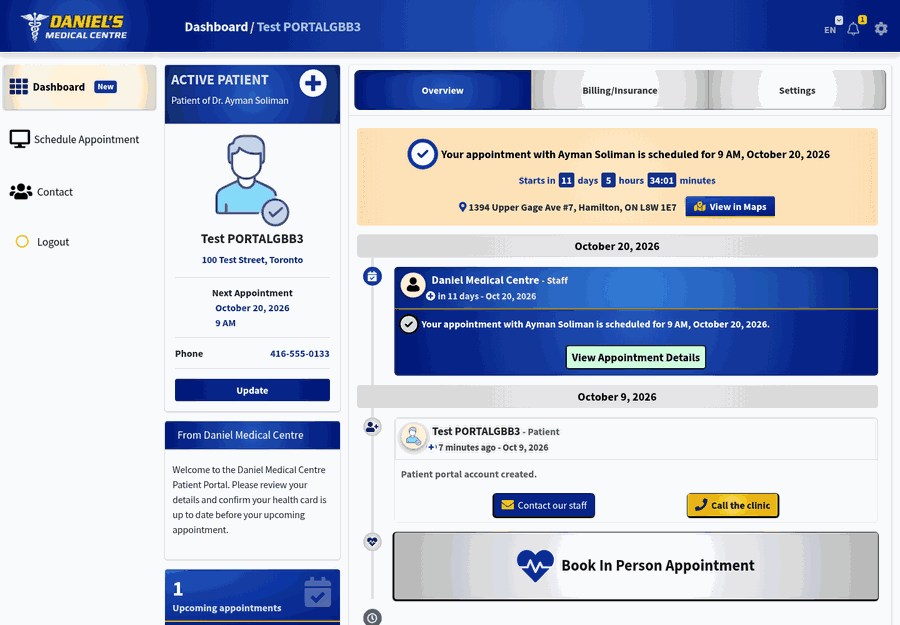 Dashboard, welcome card, generic avatar