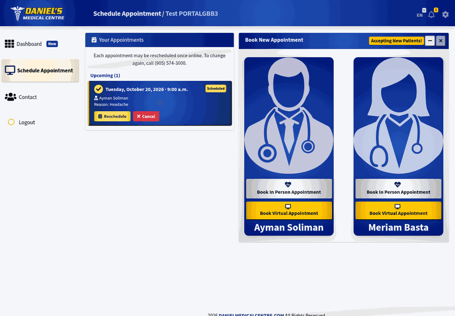 Appointment card with Reason and Scheduled